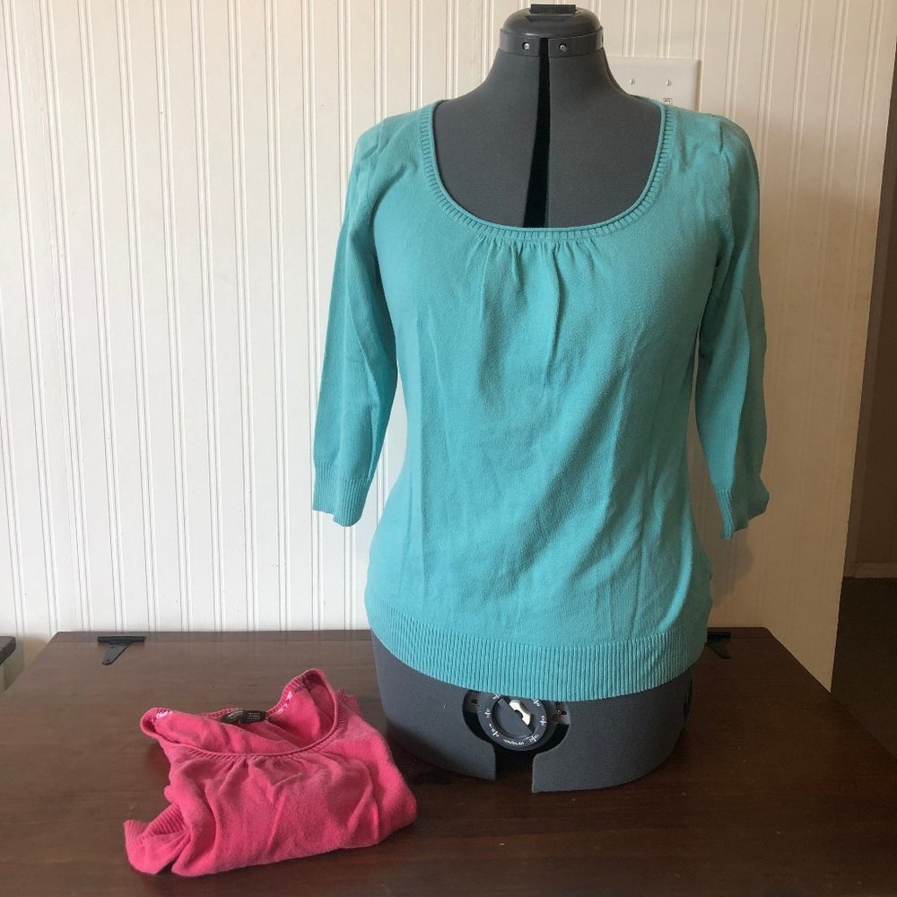 Lot of 2 Eddie Bauer Sweaters—Coral & Aqua